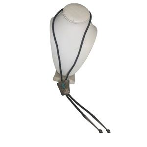 Native American Bennett silver bill tie with turquoise